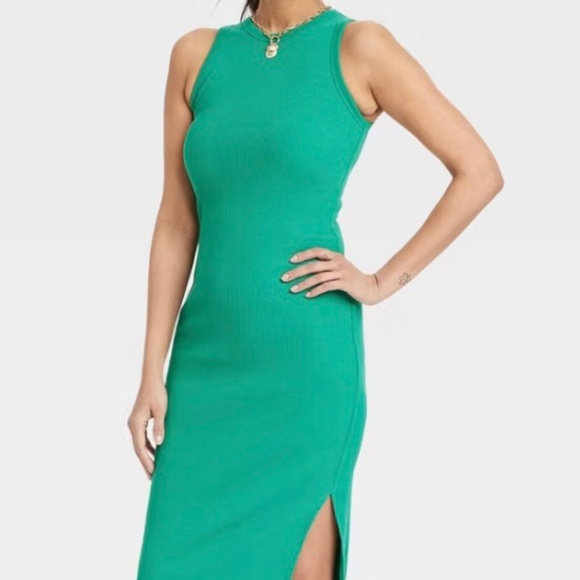 New Women's Maxi Bodycon Dress by Universal Thread Stretch Rib Knit Green Large - Picture 2 of 3